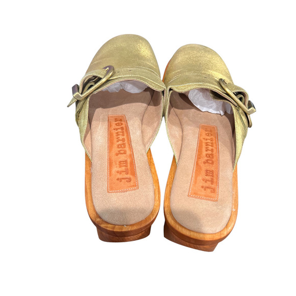 Jim Barnier Wooden Heel Clog Platform Sandals Green Distress Leather Size 6 New - Picture 6 of 7